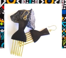 African Bone and Brass Comb Earrings